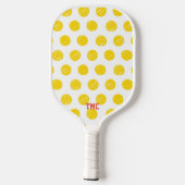 Pickleball Initials Yellow Polka Dot Sports Schläger (Rückseite)