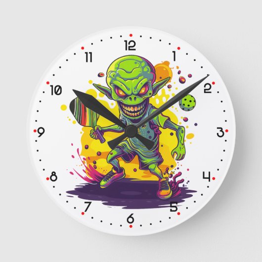 Pickleball Invader Pickleball Runde Wanduhr (Vorderseite)