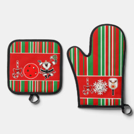 Pickleball Joshire Party Red Green Santa Ofenhandschuh & Topflappen-Set