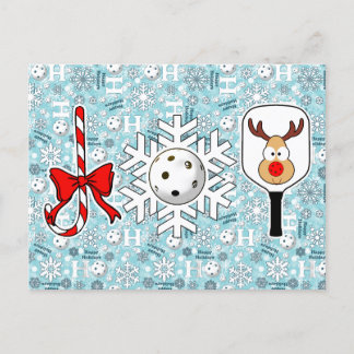 Pickleball Joy Christmas Ho Ho Ho Ho Snowballs Blu Feiertagspostkarte