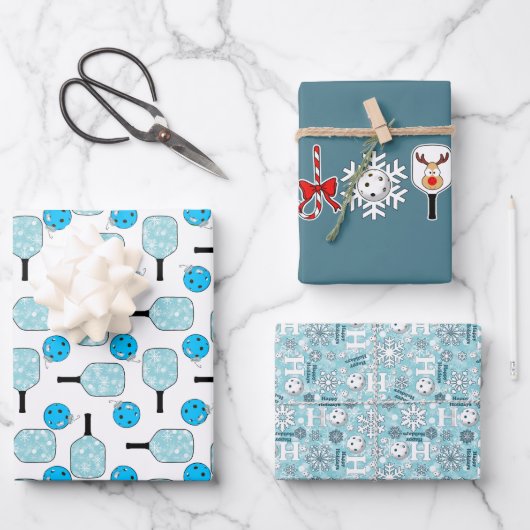 Pickleball Joy Christmas Party Blue White Ornament Geschenkpapier Set (Vorderseite)
