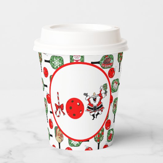 Pickleball Joy Christmas Party Red Green Paddles Pappbecher (Vorderseite)