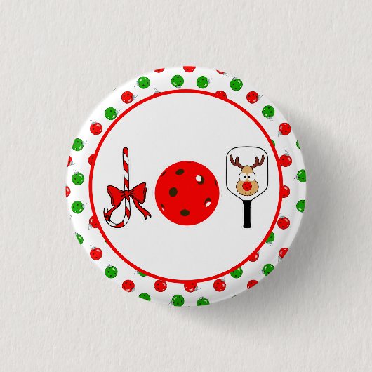 Pickleball Joy Christmas Party Rote Grüne Ornament Button (Vorderseite)