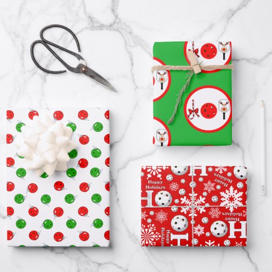 Pickleball Joy Christmas Party Rote Grüne Ornament Geschenkpapier Set (Vorderseite)