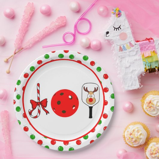 Pickleball Joy Christmas Party Rote Grüne Ornament Pappteller (Party)