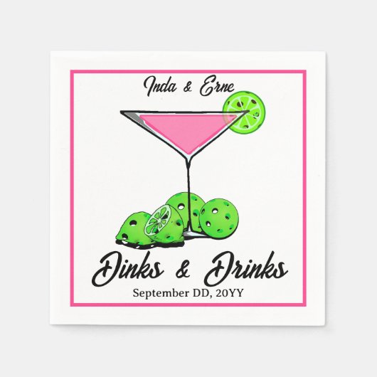 Pickleball-Junggesellinnenabschied Dinks & Drinks Serviette (Vorderseite)