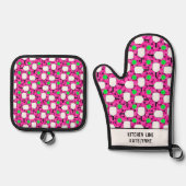 Pickleball Kitchen Line personalize Magenta Green Ofenhandschuh & Topflappen-Set (Vorderseite)