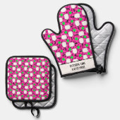 Pickleball Kitchen Line personalize Magenta Green Ofenhandschuh & Topflappen-Set (Vorderseite/Rückseite)