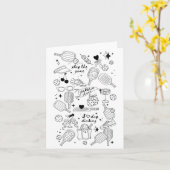 Pickleball-Kritzeleien in Schwarz auf Beige Retro- Karte (Gelbe Blume)