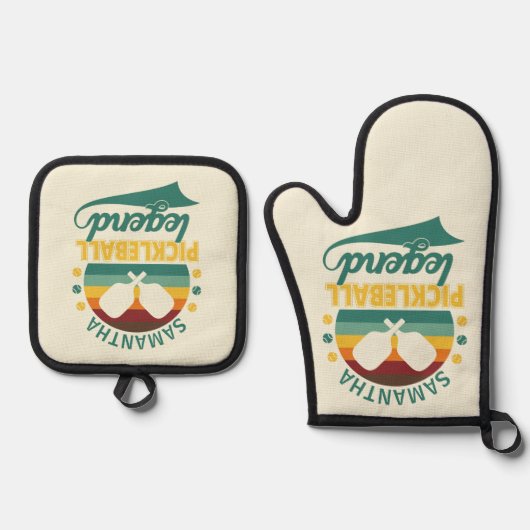 Pickleball Legend Monogram-Geschenk Ofenhandschuh & Topflappen-Set (Vorderseite)