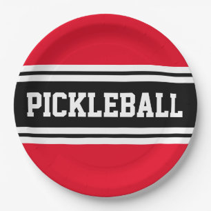 PICKLEBALL Leichtathletische, helle, rote Schwarz- Pappteller