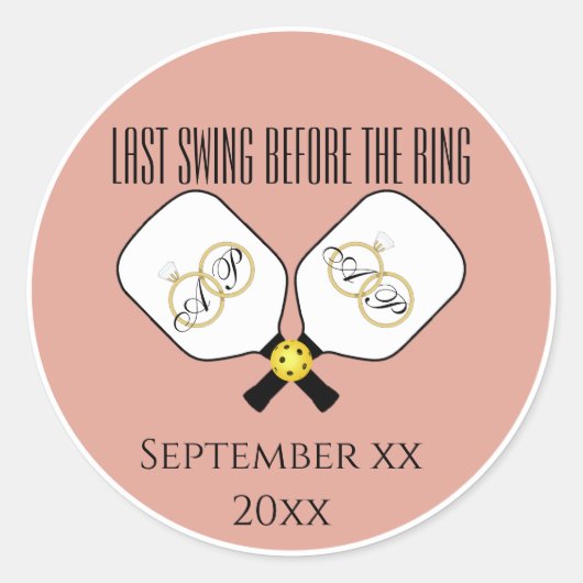 Pickleball Letzte Swing vor der Ringhochzeit Pink Runder Aufkleber (Vorderseite)