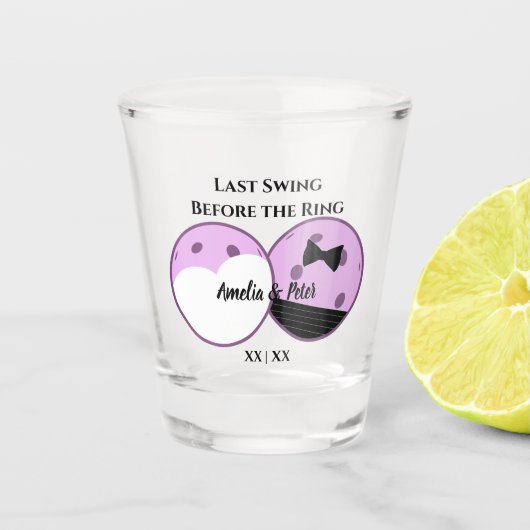 Pickleball Letzter Schlag vor der Hochzeitsringzer Schnapsglas (Vorderseite)