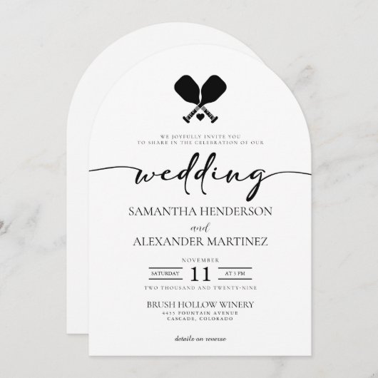 Pickleball-Liebe mit QR-Code-Hochzeit Einladung (Vorne/Hinten)