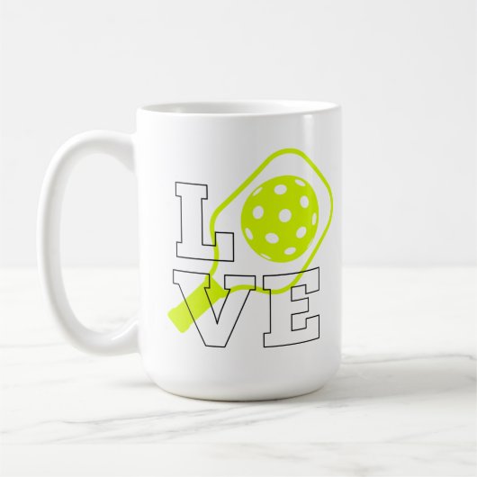 Pickleball-Liebe - Neon Paddle und Ball Design Kaffeetasse (Links)
