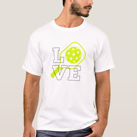 Pickleball-Liebe - Neon Paddle und Ball Design T-Shirt (Vorderseite)