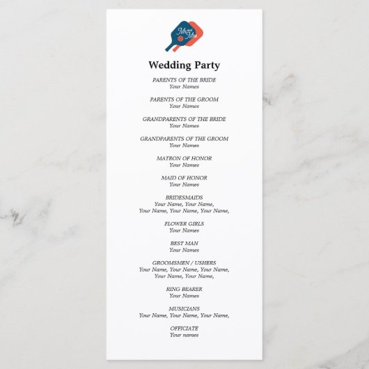 Pickleball Liebhaber Hochzeitsfeier Programm (Rückseite)