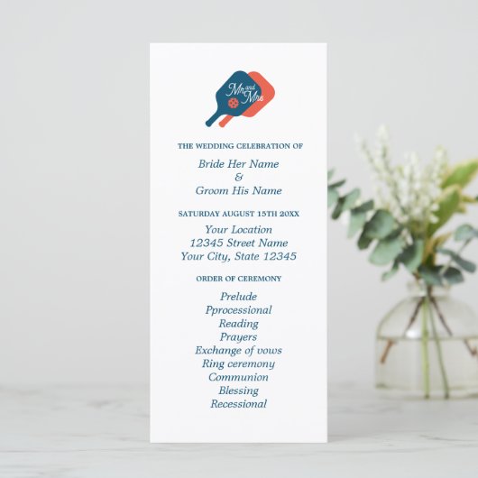 Pickleball Liebhaber Hochzeitsfeier Programm (Stehend Vorderseite)