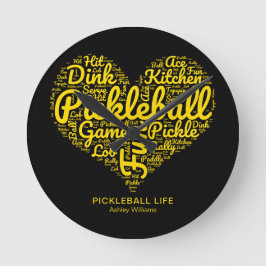 Pickleball Life Word Art Typografie Personalisiert Runde Wanduhr