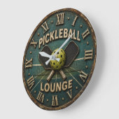 Pickleball Lounge Rustic Paddle & Ball Große Wanduhr (Winkel)