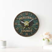 Pickleball Lounge Rustic Paddle & Ball Große Wanduhr (Zuhause)