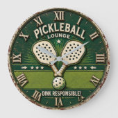 Pickleball Lounge Vintage Rustic Paddle Große Wanduhr (Vorderseite)