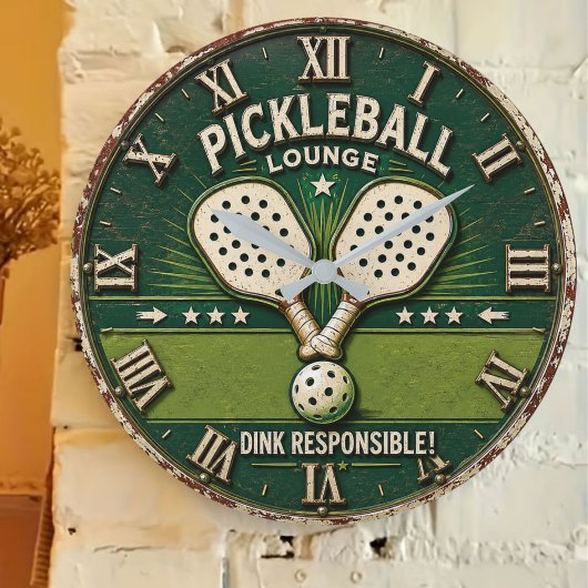Pickleball Lounge Vintage Rustic Paddle Große Wanduhr