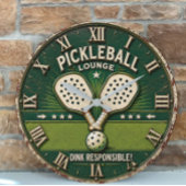 Pickleball Lounge Vintage Rustic Paddle Große Wanduhr