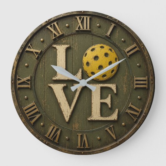 Pickleball Love  Rustic Pickleball Player Gift Große Wanduhr (Vorderseite)