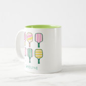 Pickleball Lover Retro Pink Green Personalisiert Zweifarbige Tasse (Vorderseite Links)