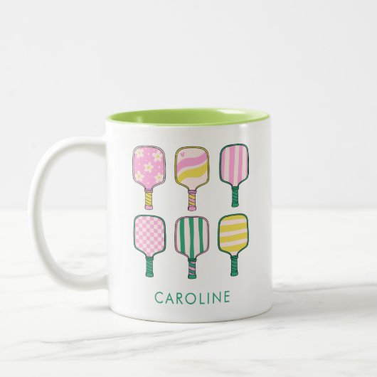 Pickleball Lover Retro Pink Green Personalisiert Zweifarbige Tasse (Links)