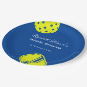 Pickleball Lovers Brautparty Neon Blue Pappteller (Schrägansicht)