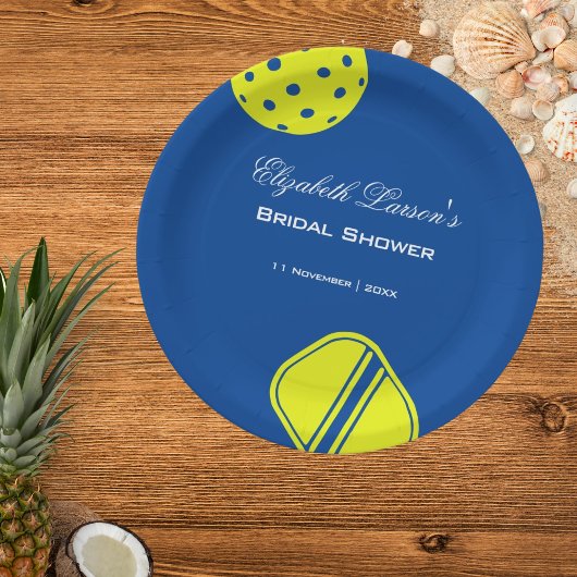 Pickleball Lovers Brautparty Neon Blue Pappteller