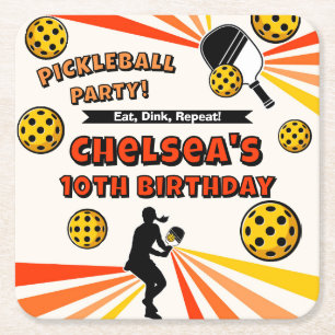 Pickleball Mädchen Geburtstagsfeier Retro-Spieleri Rechteckiger Pappuntersetzer