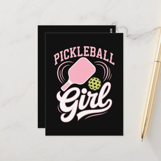 Pickleball-Mädchen-Spielerin Postkarte (Vorderseite/Rückseite Beispiel)