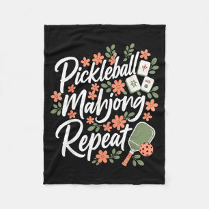 Pickleball Mahjong Wiederholung Blume Floral Paddl Fleecedecke