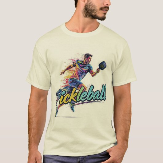 Pickleball Male Player in Motion T-Shirt (Vorderseite)