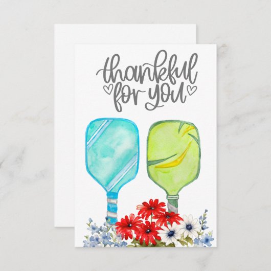 Pickleball mit Blume Dankeskarte (Vorne/Hinten)