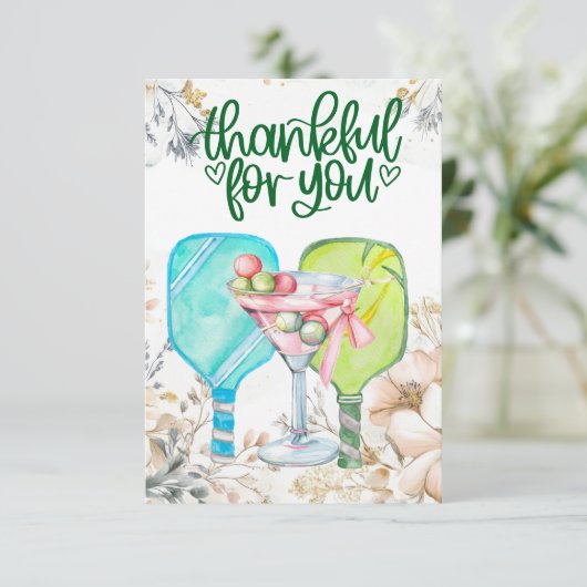 Pickleball mit Blume Dankeskarte (Stehend Vorderseite)