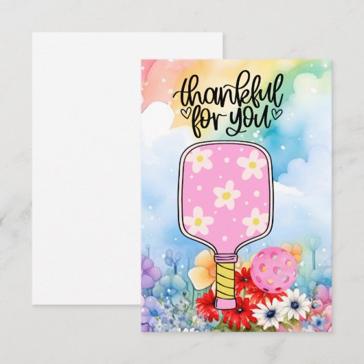 Pickleball mit Blume Dankeskarte (Vorne/Hinten)