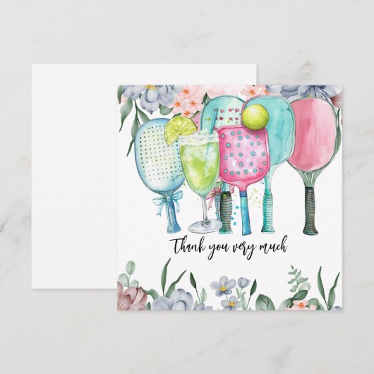 Pickleball mit Blume Dankeskarte (Vorne/Hinten)