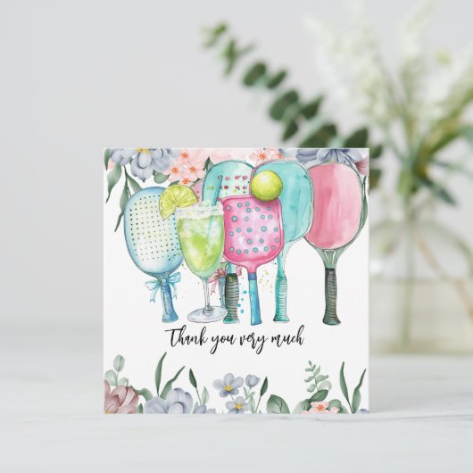 Pickleball mit Blume Dankeskarte (Stehend Vorderseite)