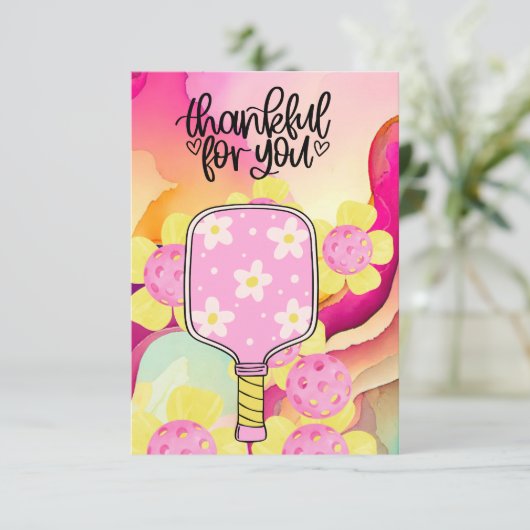 Pickleball mit Blume Dankeskarte (Stehend Vorderseite)