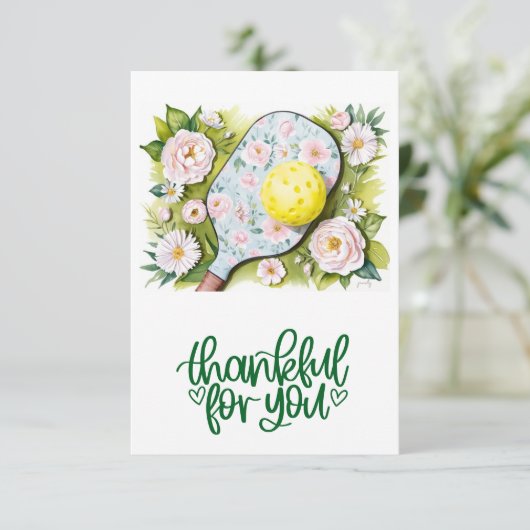 Pickleball mit Blume Dankeskarte (Stehend Vorderseite)
