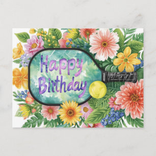 Pickleball mit Blumen Geburtstagsthema Postkarte