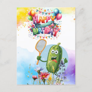 Pickleball mit Blumen regenbogenfarbenes Geburtsta Postkarte