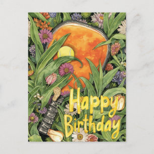 Pickleball mit Blumen zum Geburtstag  Postkarte