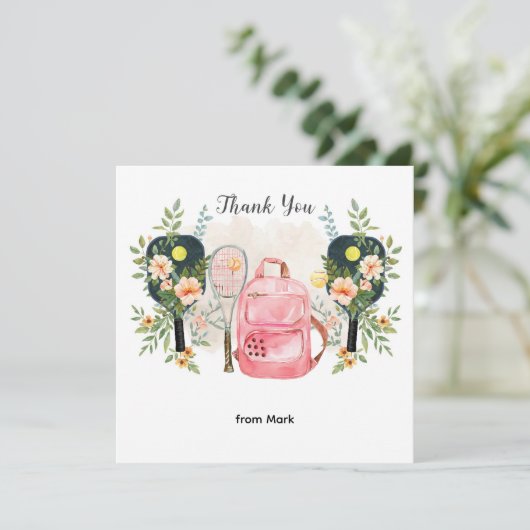 Pickleball mit schönen Blume Dankeskarte (Stehend Vorderseite)