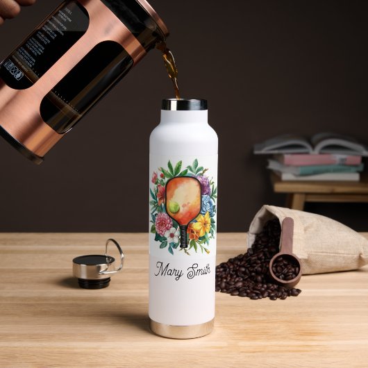 Pickleball mit schönen Blumen Trinkflasche (Kaffee (gedreht))