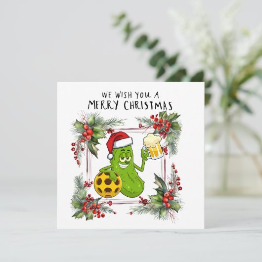 Pickleball mit Weihnachtsrahmen Feiertagskarte (Stehend Vorderseite)